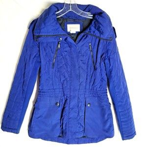 BCBGeneration Women's Quilted Hoodie Jacket Size Small Royal Blue Fully Zipped